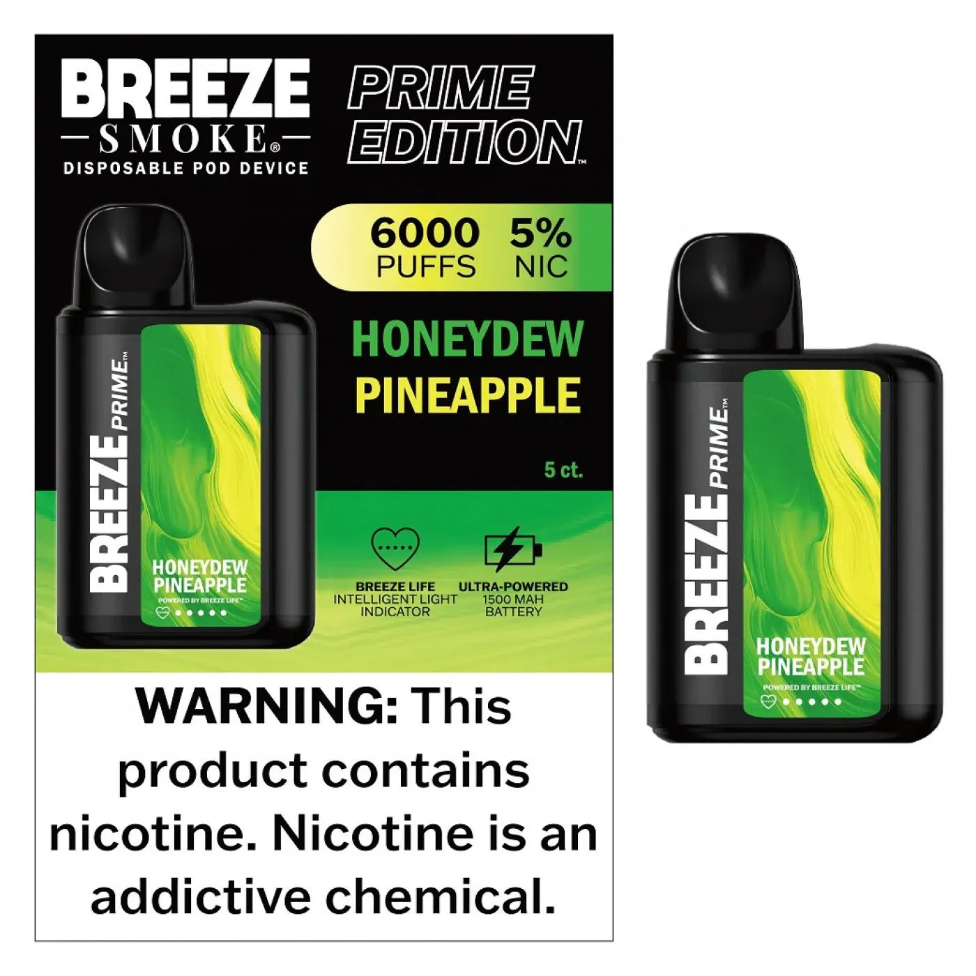 Breeze Prime Edition 6000 Puffs Disposable Vape Honeydew Pineapple
