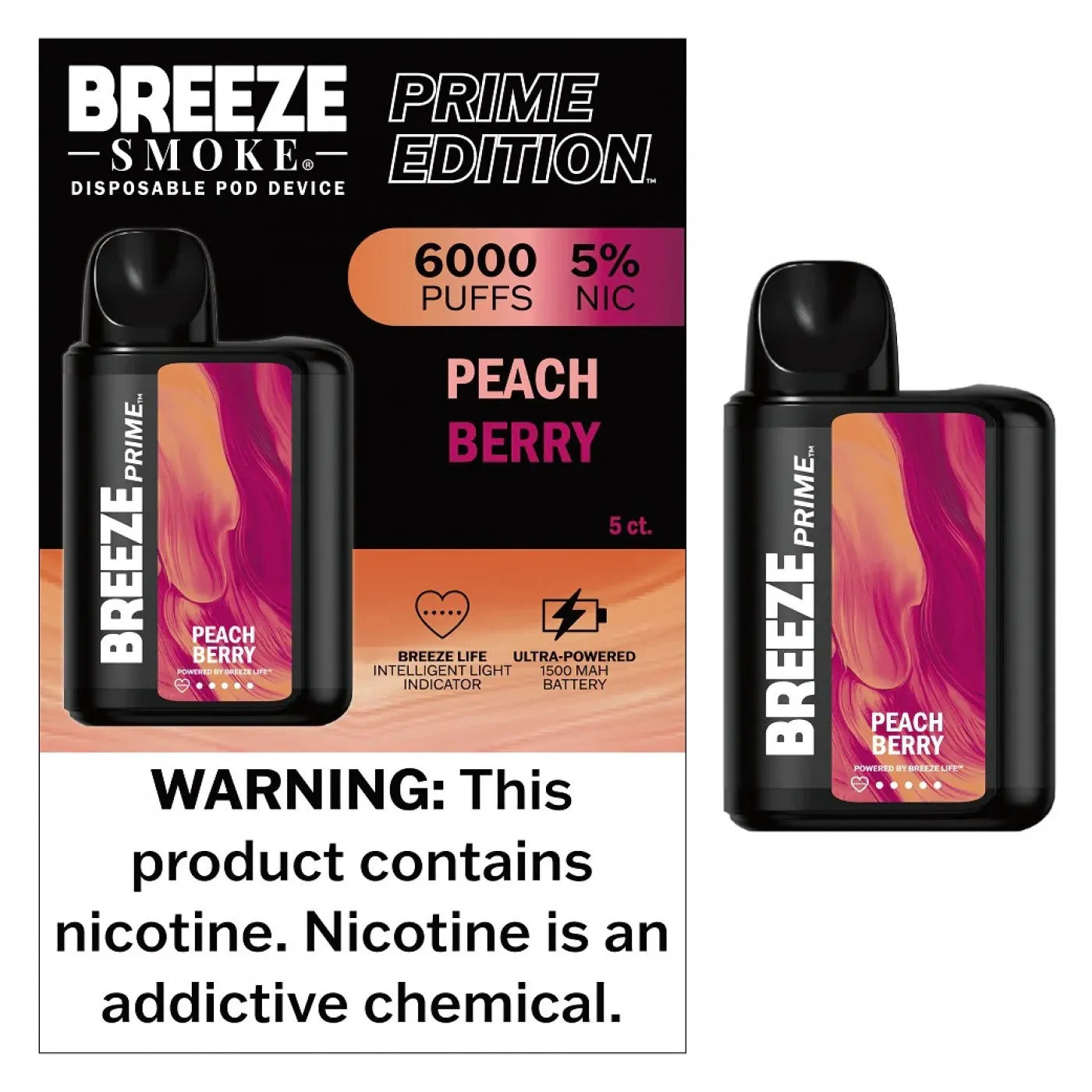 Breeze Prime Edition 6000 Puffs Disposable Vape Peach Berry
