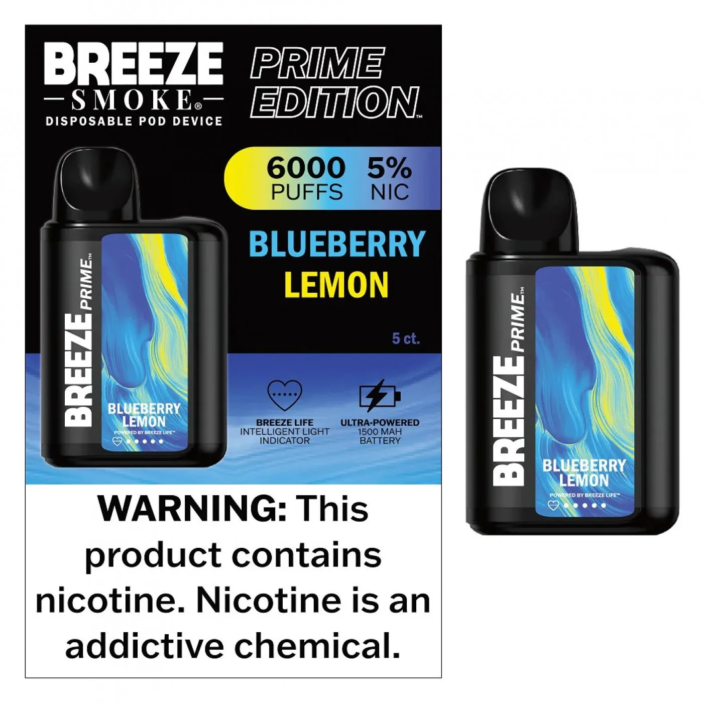 Breeze Prime Edition 6000 Puffs Disposable Vape BlueBerry Lemon
