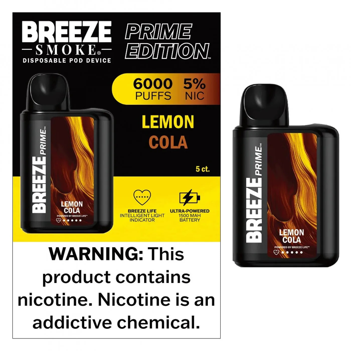 Breeze Prime Edition 6000 Puffs Disposable Vape Lemon Cola
 